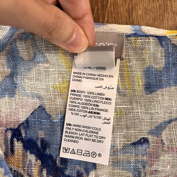 Chicos Linen Weave Poncho Cape Watercolor Paisley Crochet Fringe L/XL - Picture 9 of 13